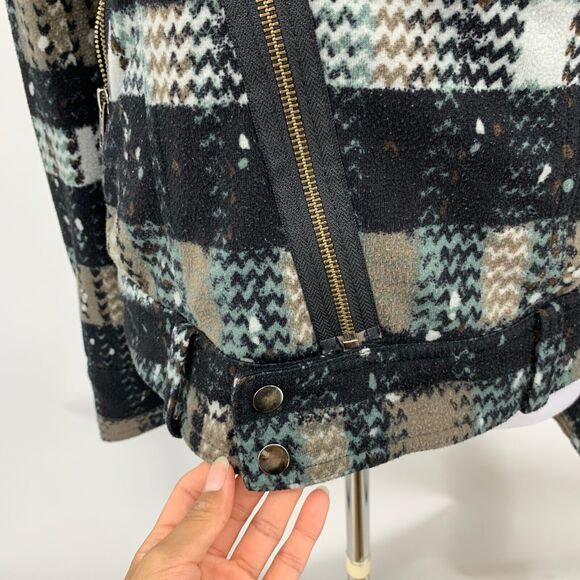 Free People Jacket Womens 6 Multi Plaid Splatter Knit Moto Asymmetric Zip Lined - Picture 4 of 13